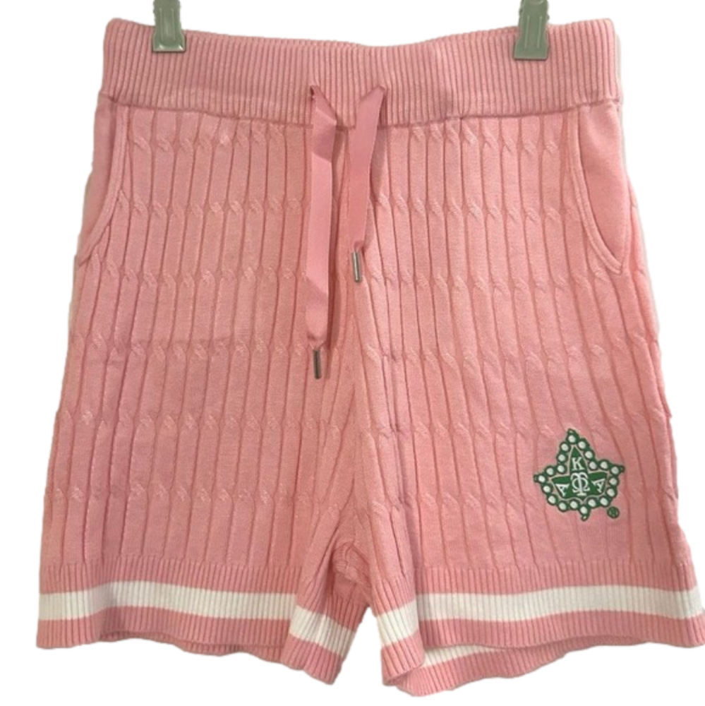 Ivy Storehouse AKA Sorority Soft Cable Knit Pink White Green Knit Shorts - Large